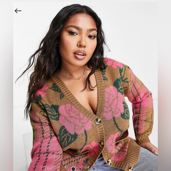 ASOS Vila curve cardigan in pink floral and check mix - Picture 5 of 6